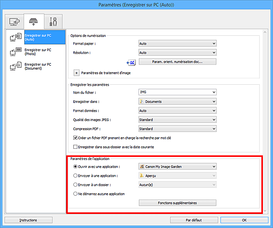 figure : boîte de dialogue Paramètres